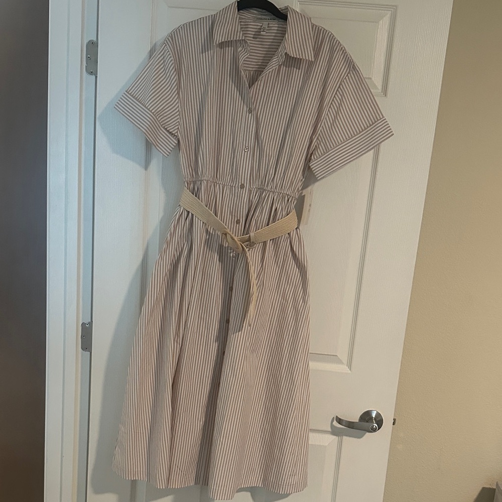 Harlow Beige Striped Midi Dress